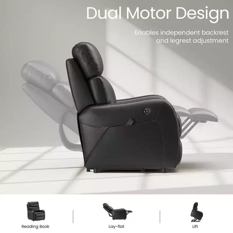 COLAMY Dual Motor Power Lift Recliner Premium Leather Electric Massage Chair with Dual Zone Heat & Lay Flat Sleep Mode