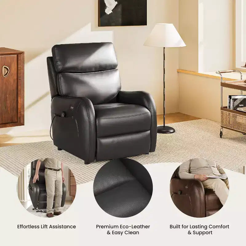 COLAMY Dual Motor Power Lift Recliner Premium Leather Electric Massage Chair with Dual Zone Heat & Lay Flat Sleep Mode