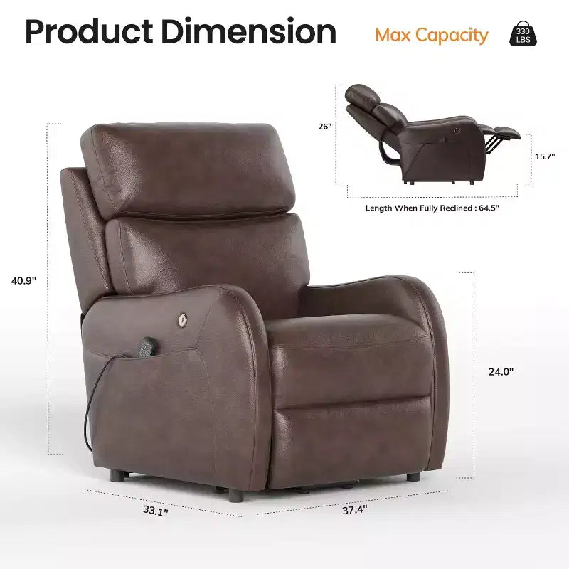 COLAMY Dual Motor Power Lift Recliner Premium Leather Electric Massage Chair with Dual Zone Heat & Lay Flat Sleep Mode
