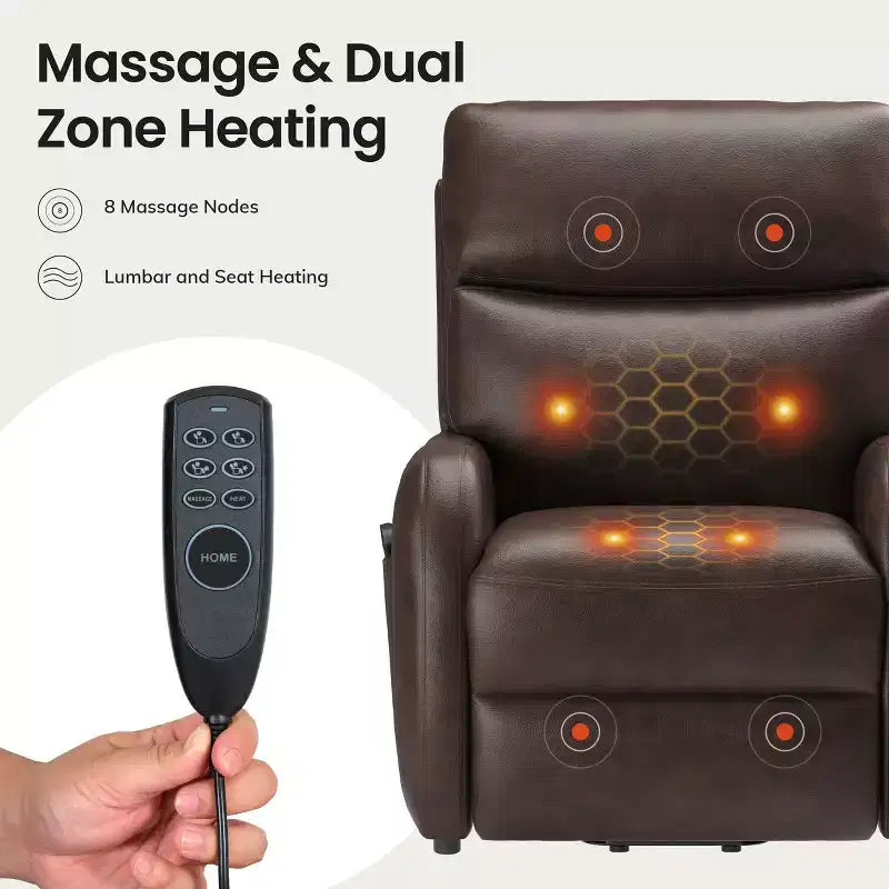 COLAMY Dual Motor Power Lift Recliner Premium Leather Electric Massage Chair with Dual Zone Heat & Lay Flat Sleep Mode