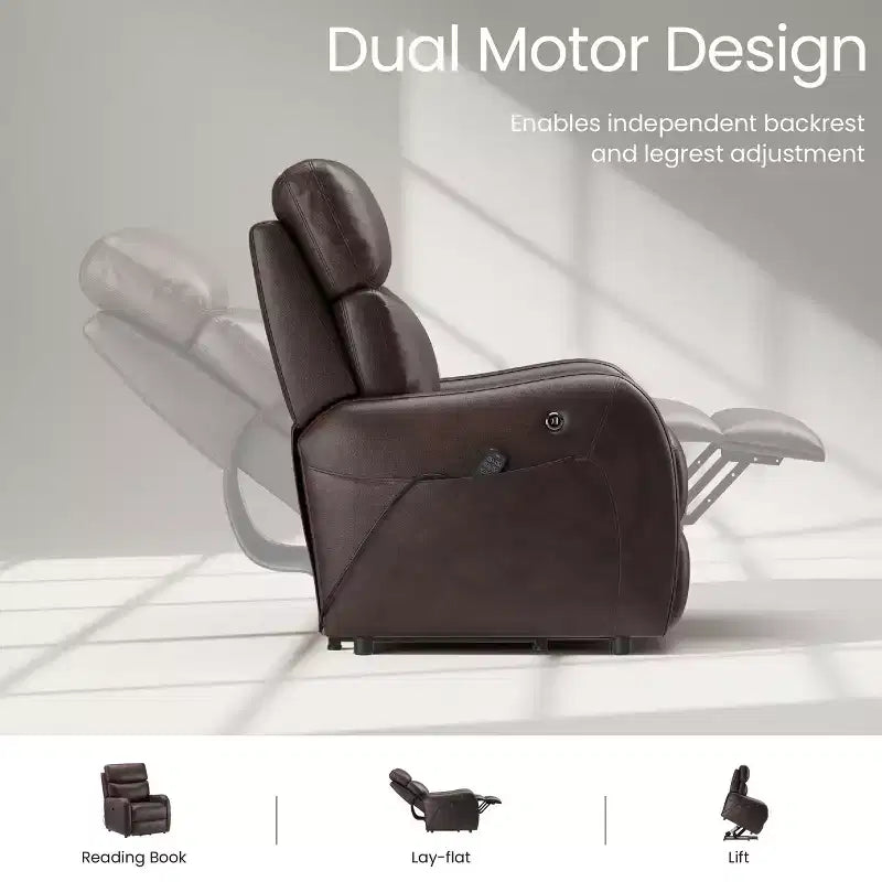 COLAMY Dual Motor Power Lift Recliner Premium Leather Electric Massage Chair with Dual Zone Heat & Lay Flat Sleep Mode
