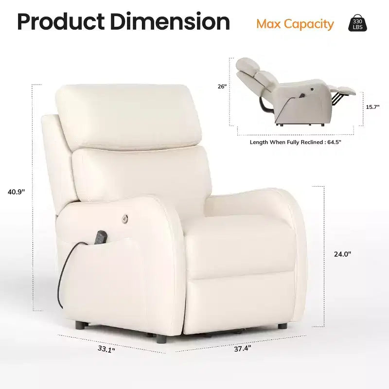 COLAMY Dual Motor Power Lift Recliner Premium Leather Electric Massage Chair with Dual Zone Heat & Lay Flat Sleep Mode