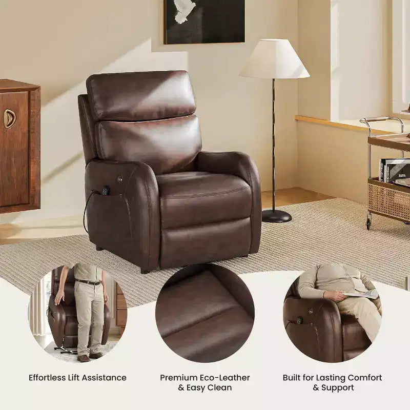 COLAMY Dual Motor Power Lift Recliner Premium Leather Electric Massage Chair with Dual Zone Heat & Lay Flat Sleep Mode