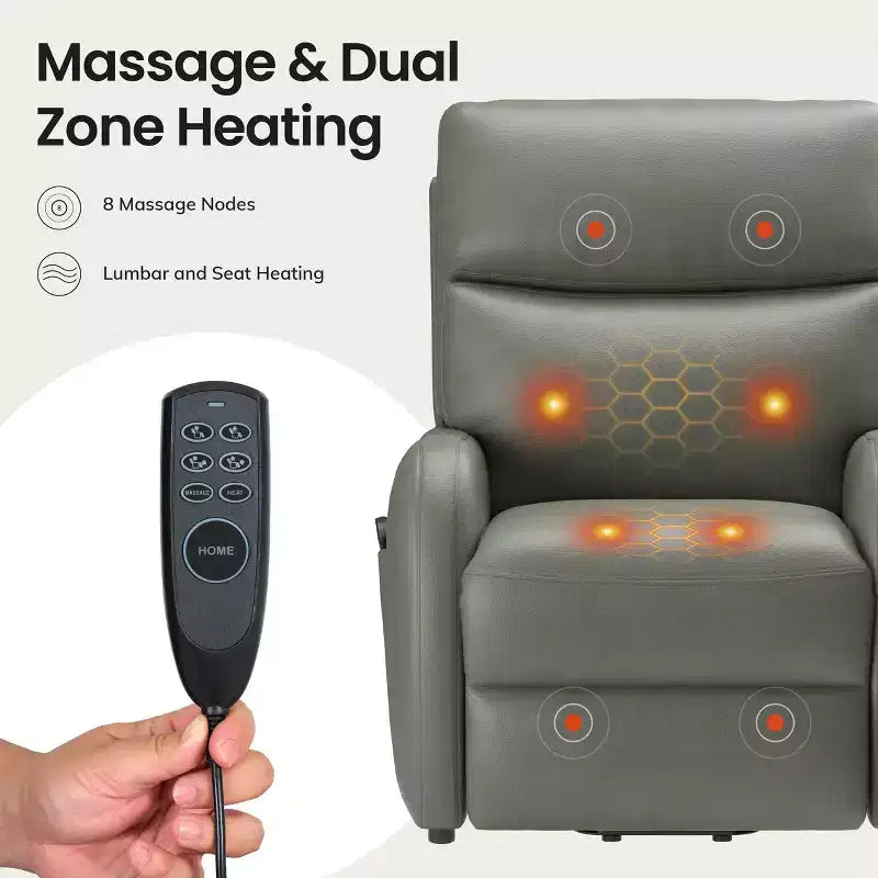 COLAMY Dual Motor Power Lift Recliner Premium Leather Electric Massage Chair with Dual Zone Heat & Lay Flat Sleep Mode
