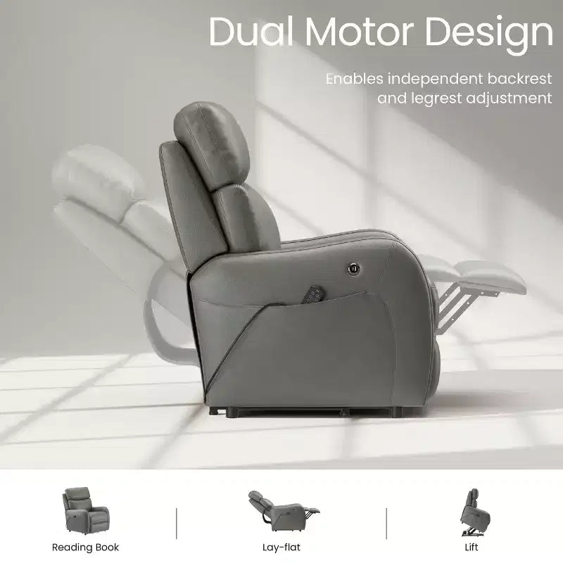 COLAMY Dual Motor Power Lift Recliner Premium Leather Electric Massage Chair with Dual Zone Heat & Lay Flat Sleep Mode