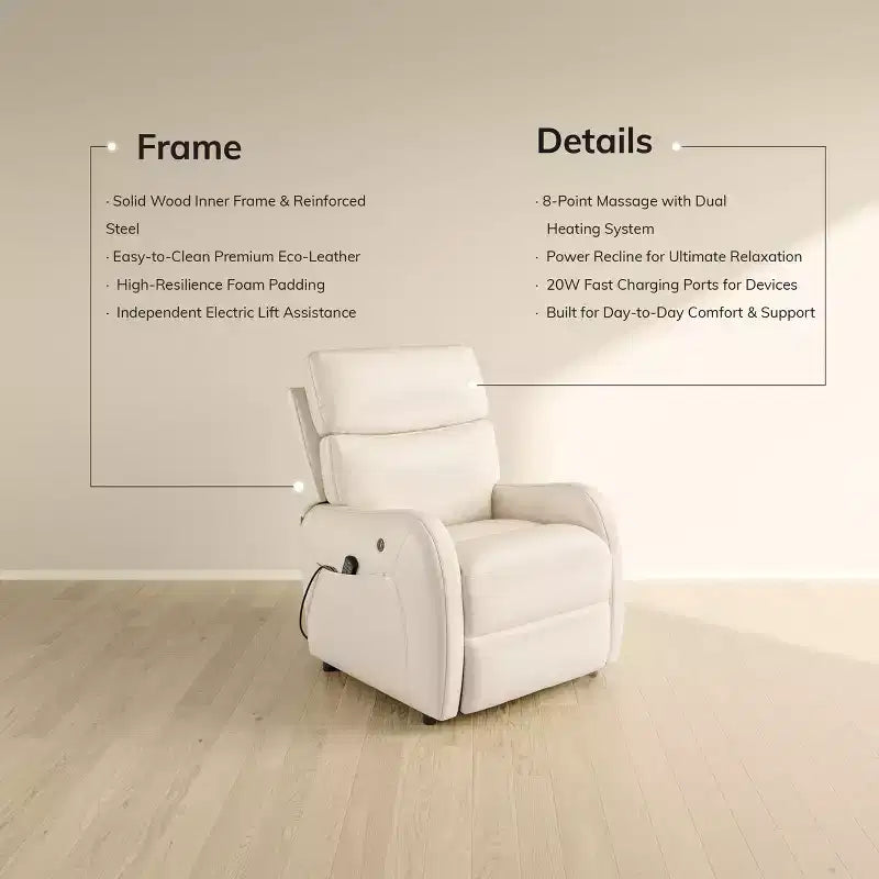 COLAMY Dual Motor Power Lift Recliner Premium Leather Electric Massage Chair with Dual Zone Heat & Lay Flat Sleep Mode