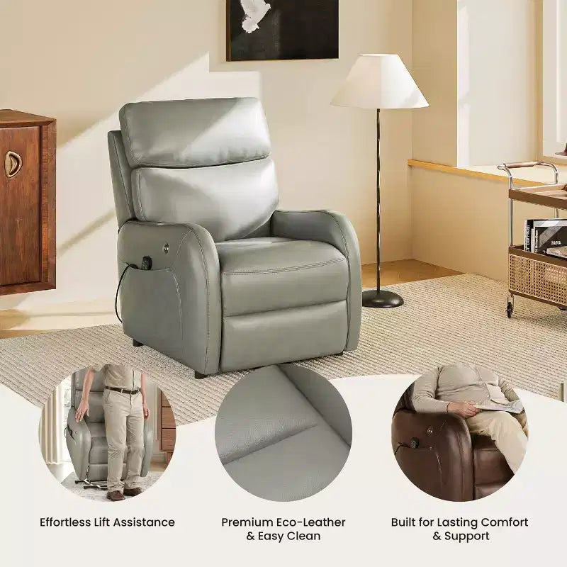 COLAMY Dual Motor Power Lift Recliner Premium Leather Electric Massage Chair with Dual Zone Heat & Lay Flat Sleep Mode