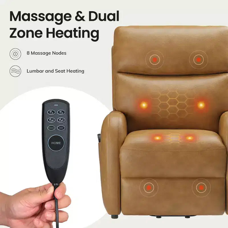 COLAMY Dual Motor Power Lift Recliner Premium Leather Electric Massage Chair with Dual Zone Heat & Lay Flat Sleep Mode