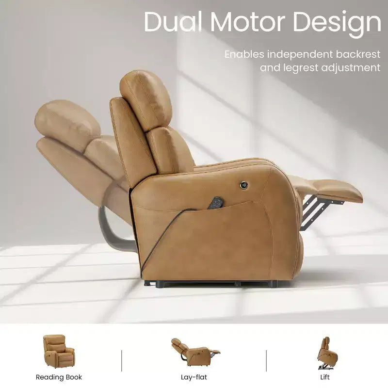 COLAMY Dual Motor Power Lift Recliner Premium Leather Electric Massage Chair with Dual Zone Heat & Lay Flat Sleep Mode