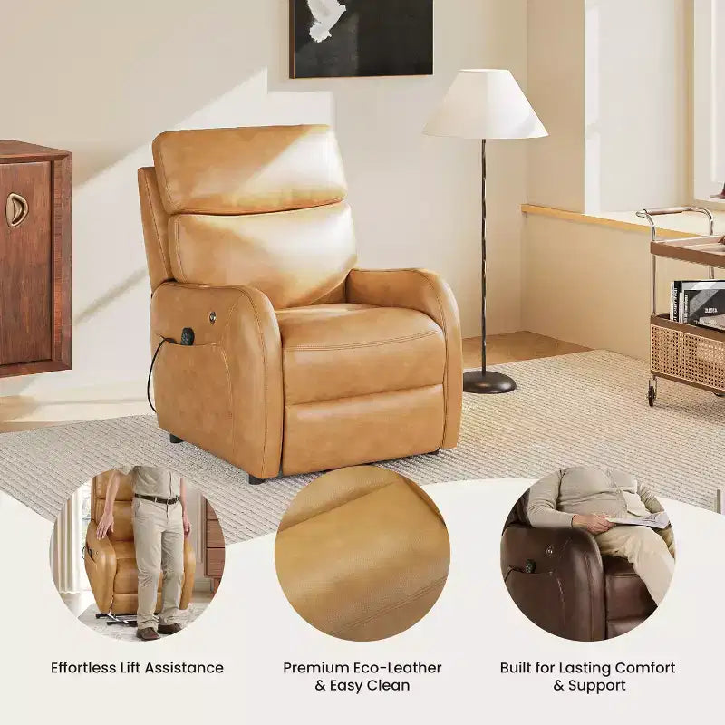 COLAMY Dual Motor Power Lift Recliner Premium Leather Electric Massage Chair with Dual Zone Heat & Lay Flat Sleep Mode