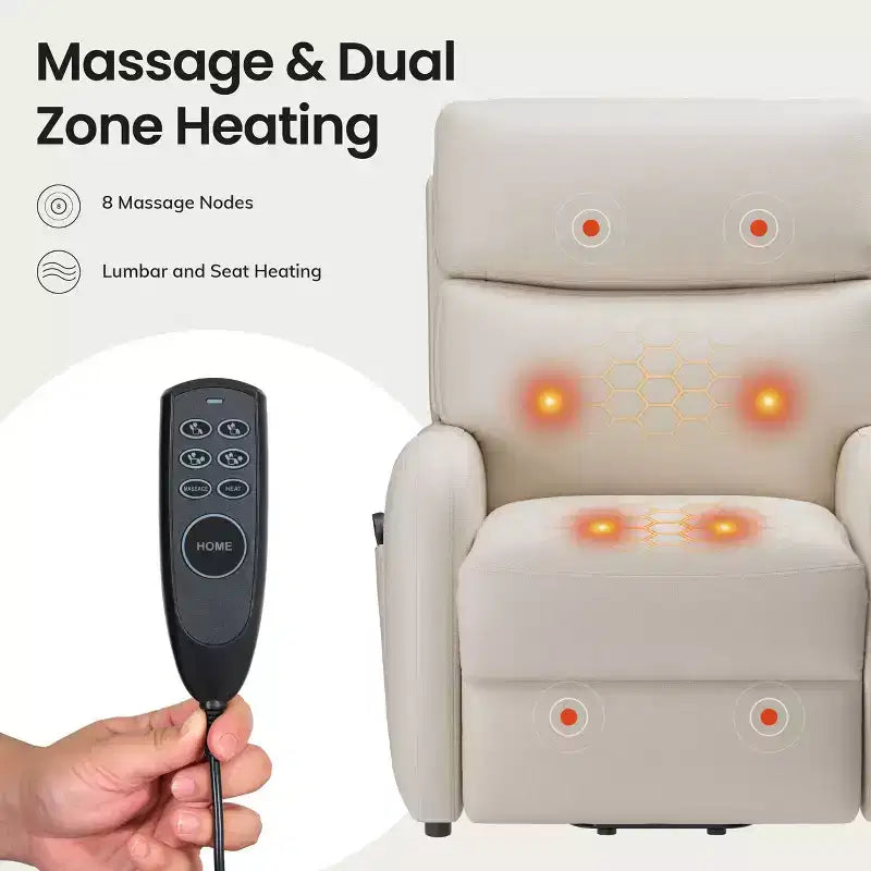 COLAMY Dual Motor Power Lift Recliner Premium Leather Electric Massage Chair with Dual Zone Heat & Lay Flat Sleep Mode