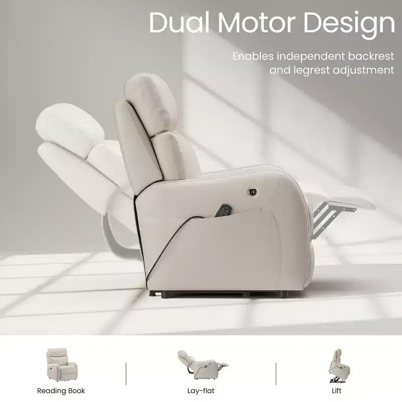 COLAMY Dual Motor Power Lift Recliner Premium Leather Electric Massage Chair with Dual Zone Heat & Lay Flat Sleep Mode
