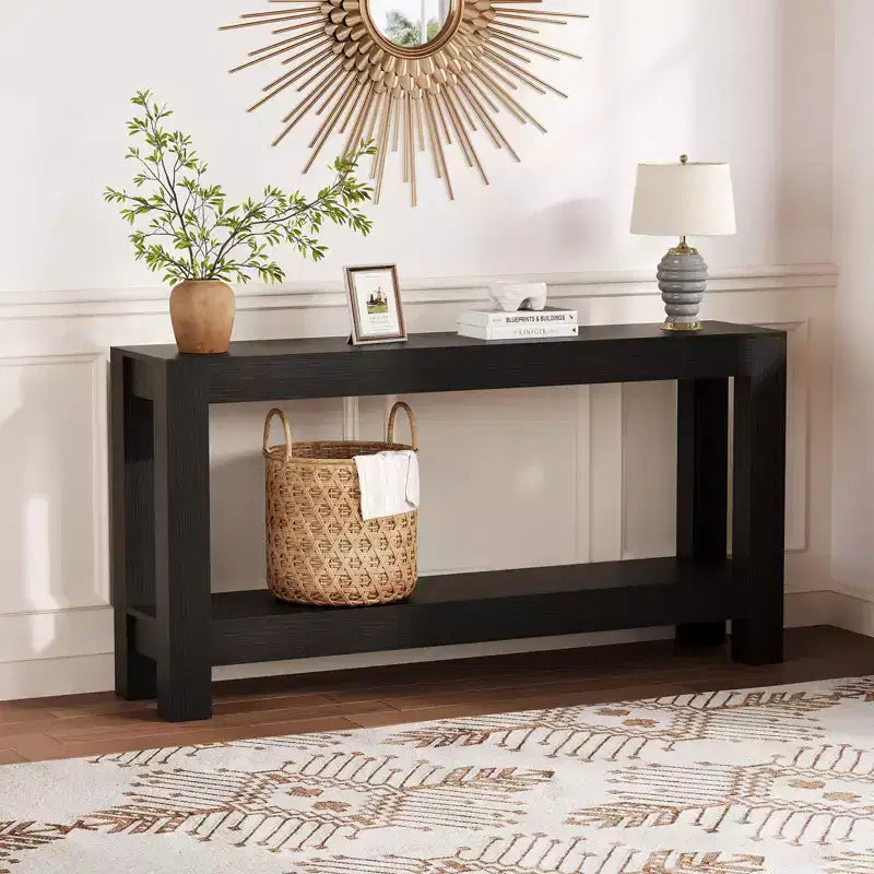 63 Inch Long Sofa Table Behind Couch, Narrow Console Table for Entryway with 2-Tier Storage, 31.9 Tall Slim Hallway Table for Living Room