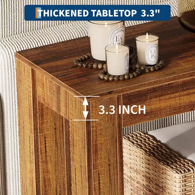 63 Inch Long Sofa Table Behind Couch, Narrow Console Table for Entryway with 2-Tier Storage, 31.9 Tall Slim Hallway Table for Living Room
