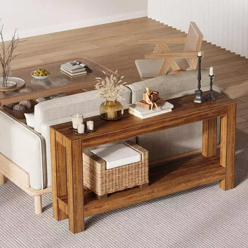 63 Inch Long Sofa Table Behind Couch, Narrow Console Table for Entryway with 2-Tier Storage, 31.9 Tall Slim Hallway Table for Living Room