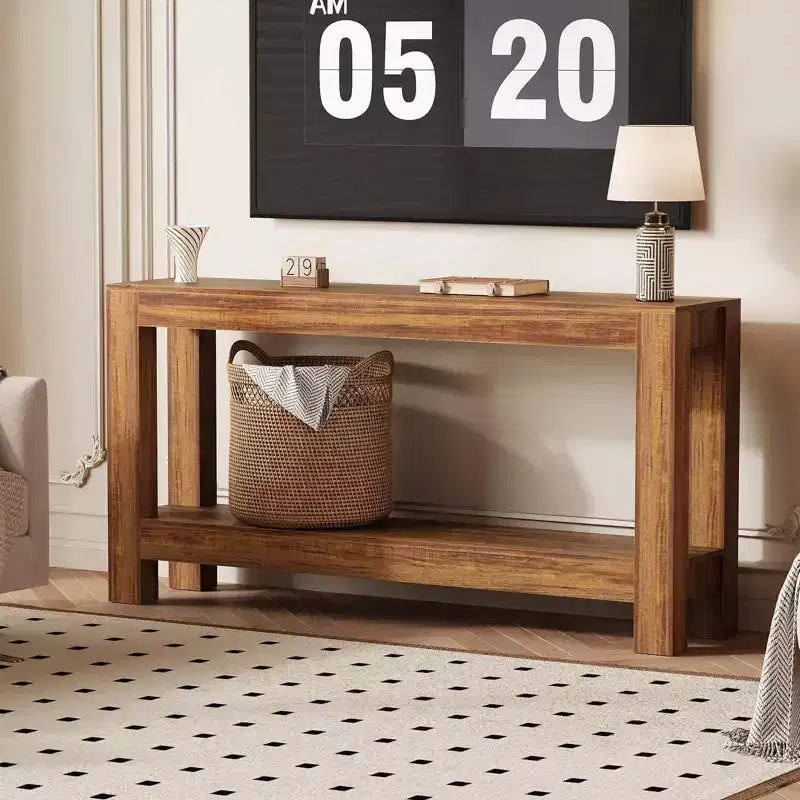 63 Inch Long Sofa Table Behind Couch, Narrow Console Table for Entryway with 2-Tier Storage, 31.9 Tall Slim Hallway Table for Living Room