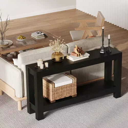 63 Inch Long Sofa Table Behind Couch, Narrow Console Table for Entryway with 2-Tier Storage, 31.9 Tall Slim Hallway Table for Living Room