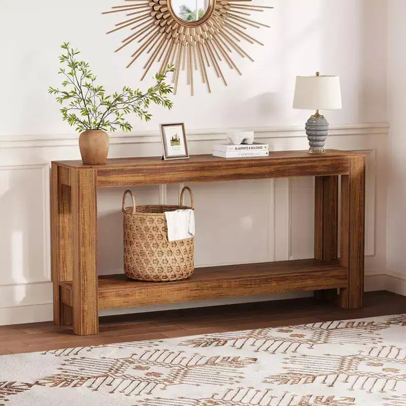 63 Inch Long Sofa Table Behind Couch, Narrow Console Table for Entryway with 2-Tier Storage, 31.9 Tall Slim Hallway Table for Living Room