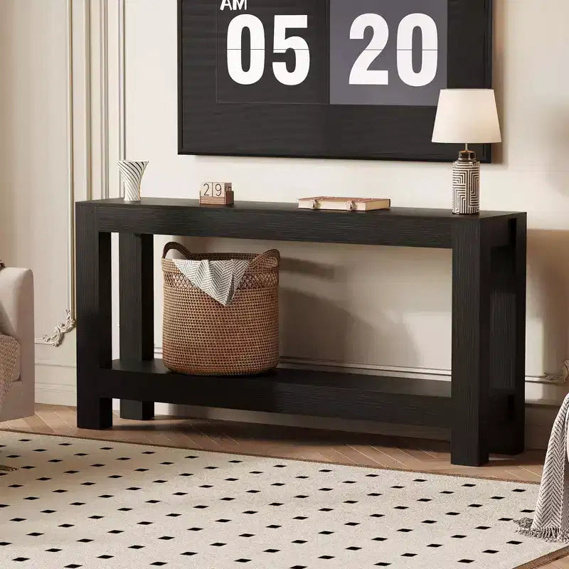 63 Inch Long Sofa Table Behind Couch, Narrow Console Table for Entryway with 2-Tier Storage, 31.9 Tall Slim Hallway Table for Living Room