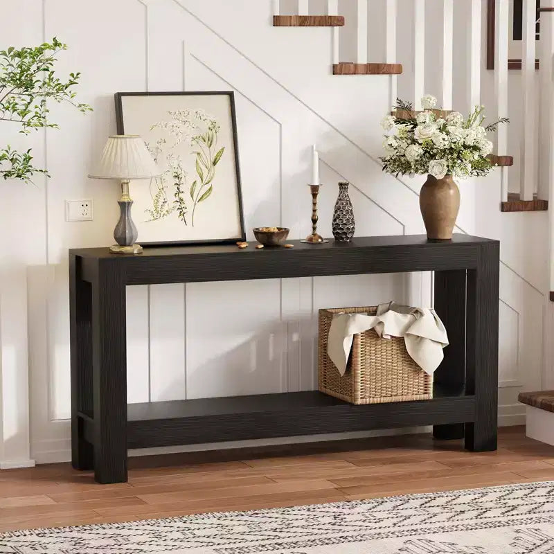 63 Inch Long Sofa Table Behind Couch, Narrow Console Table for Entryway with 2-Tier Storage, 31.9 Tall Slim Hallway Table for Living Room