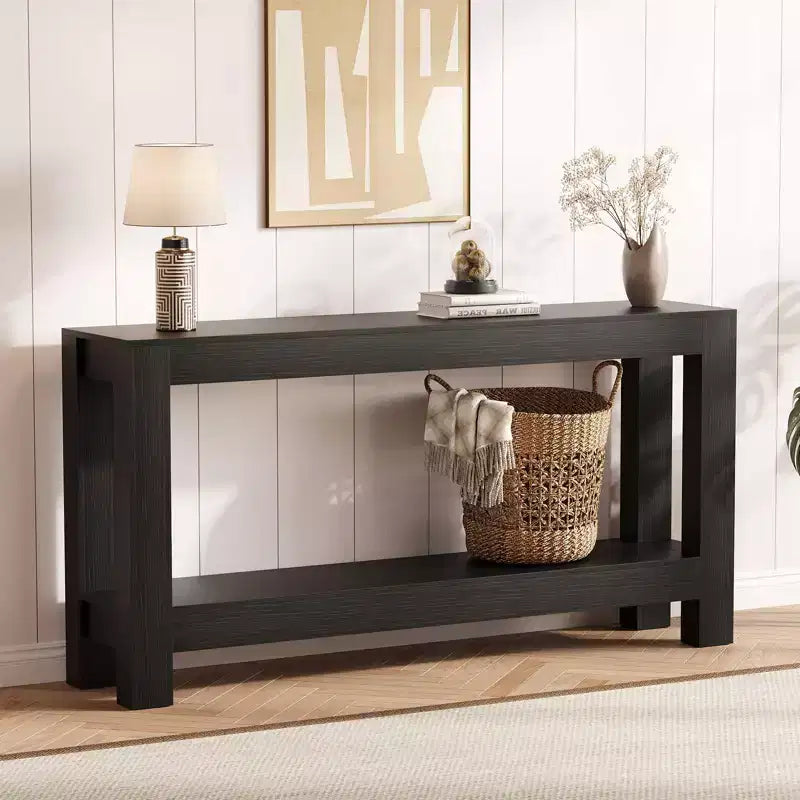 63 Inch Long Sofa Table Behind Couch, Narrow Console Table for Entryway with 2-Tier Storage, 31.9 Tall Slim Hallway Table for Living Room