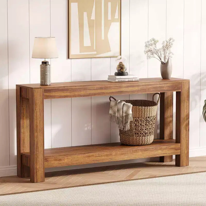 63 Inch Long Sofa Table Behind Couch, Narrow Console Table for Entryway with 2-Tier Storage, 31.9 Tall Slim Hallway Table for Living Room