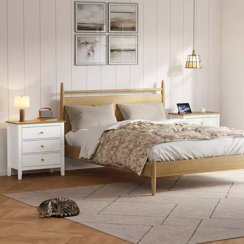 Large 3 Drawer Nightstand with Solid Wood Knobs