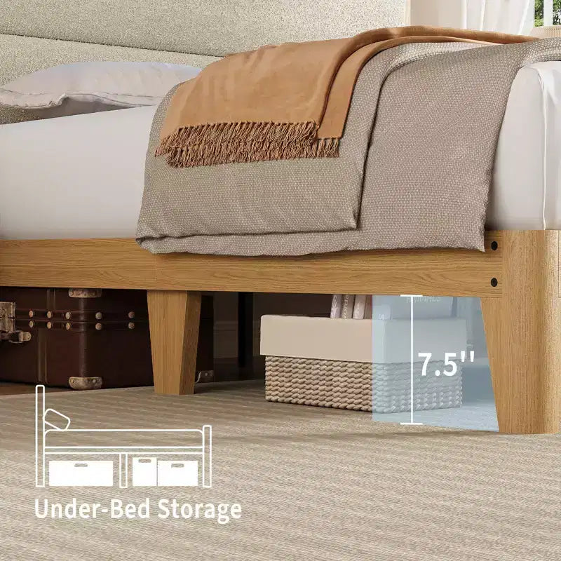 Bed Frame with Storage Headboard, Upholstered Platform Bed, No Box Spring Needed, Easy Assembly, Wooden Slats,
