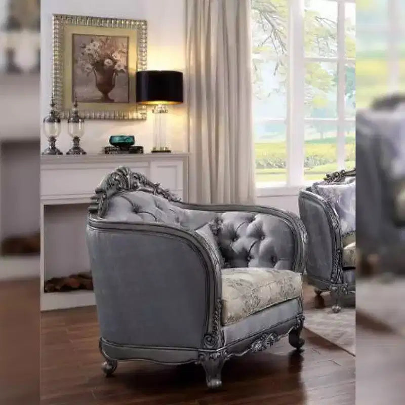 Acme Furniture 43" Ariadne Fabric Chair Platinum: Upholstered Linen, Wood Frame, No Assembly Required