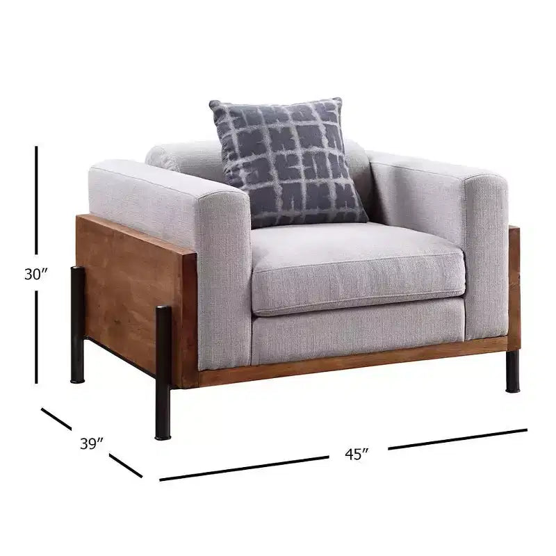 45" Pelton Chair Fabric/Walnut - Acme Furniture: Contemporary Mid-Century Modern, Foam Fill, Removable Cushions, Metal Legs