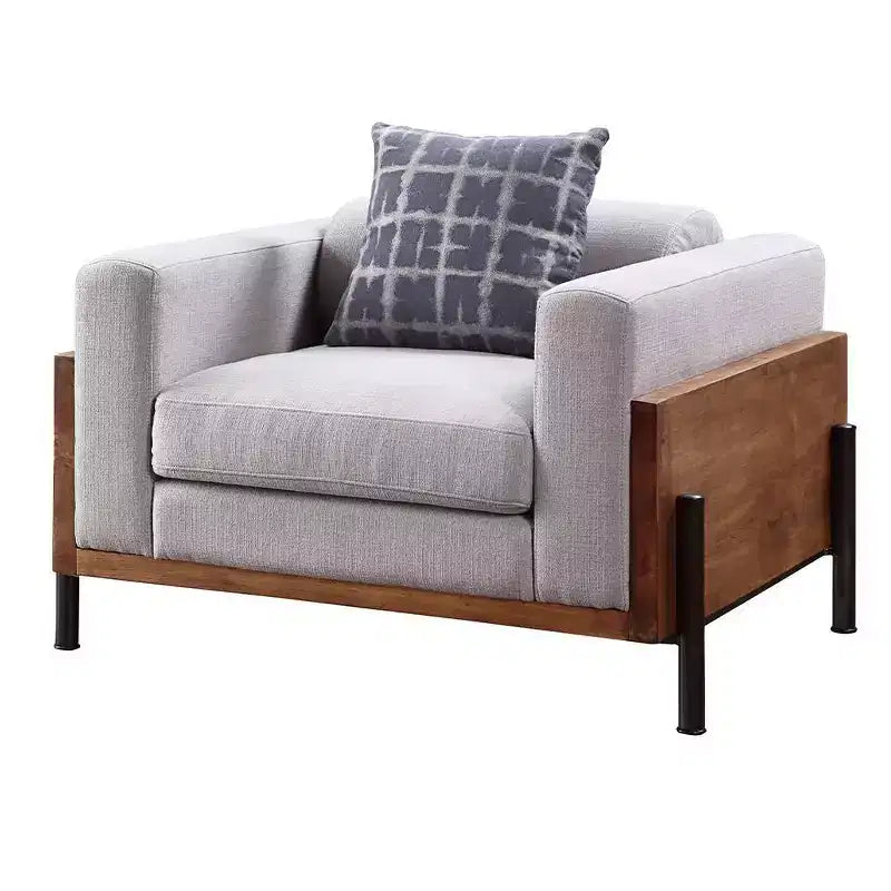 45" Pelton Chair Fabric/Walnut - Acme Furniture: Contemporary Mid-Century Modern, Foam Fill, Removable Cushions, Metal Legs
