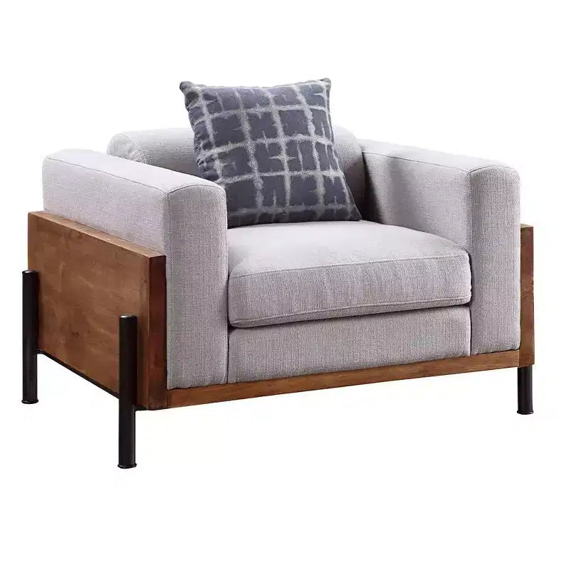45" Pelton Chair Fabric/Walnut - Acme Furniture: Contemporary Mid-Century Modern, Foam Fill, Removable Cushions, Metal Legs