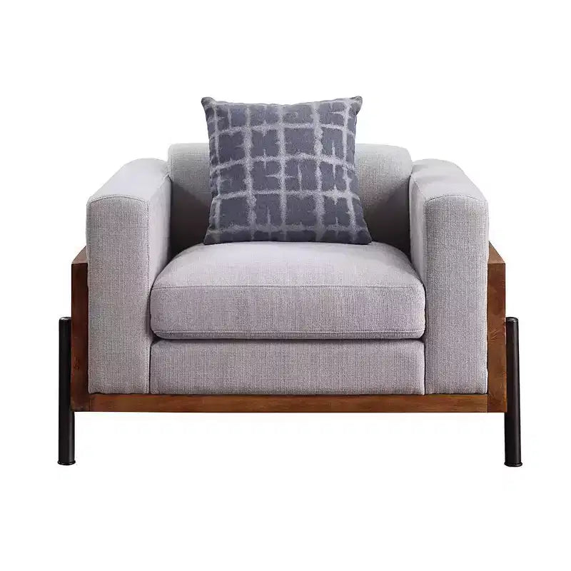 45" Pelton Chair Fabric/Walnut - Acme Furniture: Contemporary Mid-Century Modern, Foam Fill, Removable Cushions, Metal Legs