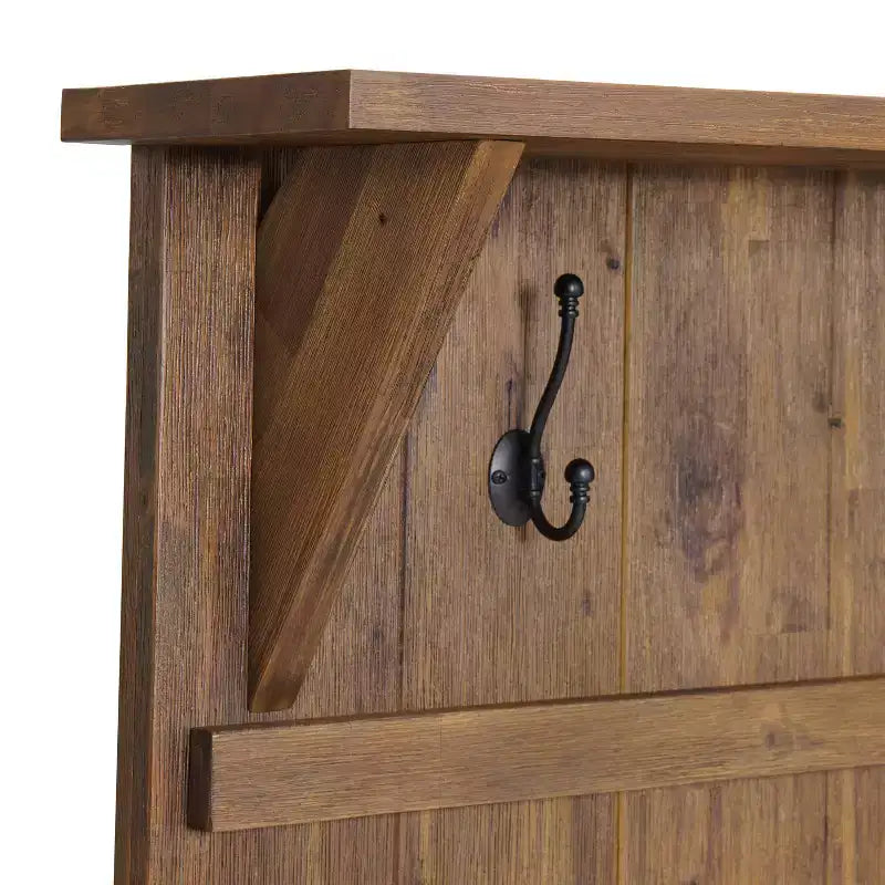 40" Bethel Acacia Wood Bench and Coat Hook with Shelf Natural - Alaterre Furniture: Industrial Style Hall Tree, Mudroom Organizer