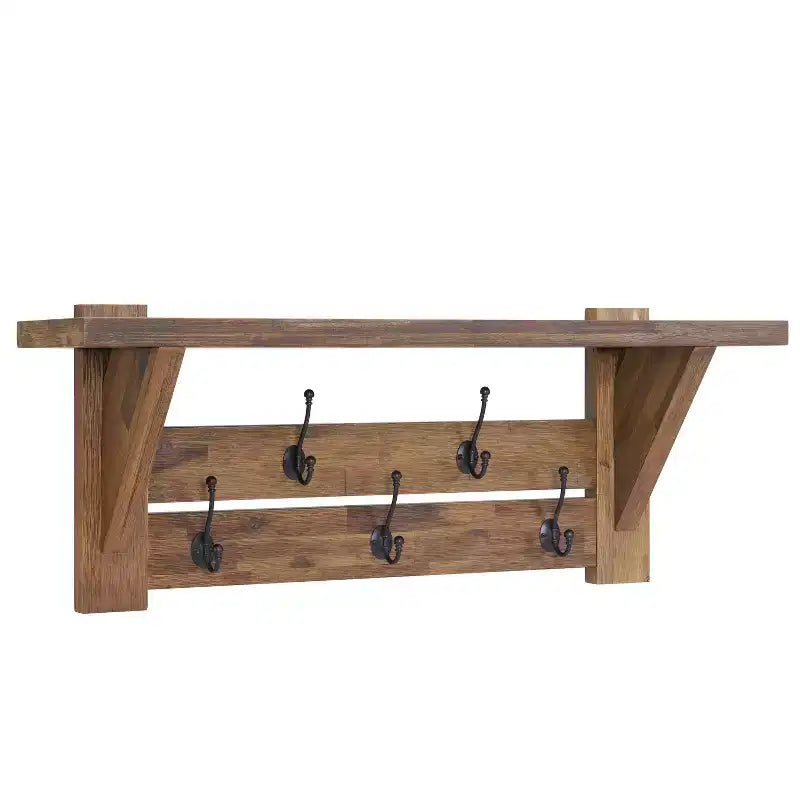 40" Bethel Acacia Wood Bench and Coat Hook with Shelf Natural - Alaterre Furniture: Industrial Style Hall Tree, Mudroom Organizer