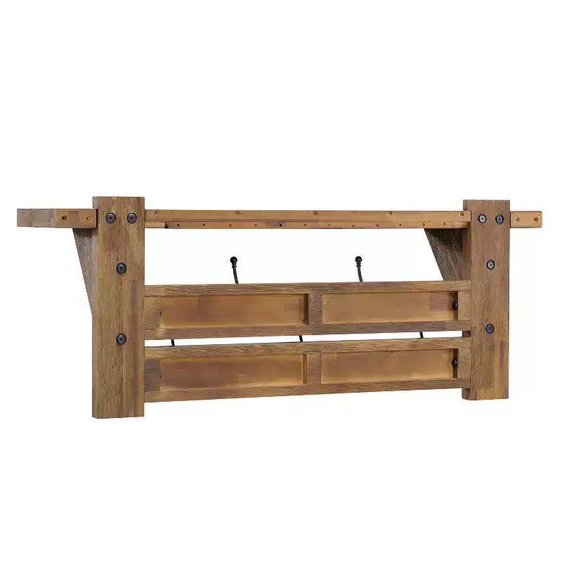 40" Bethel Acacia Wood Bench and Coat Hook with Shelf Natural - Alaterre Furniture: Industrial Style Hall Tree, Mudroom Organizer