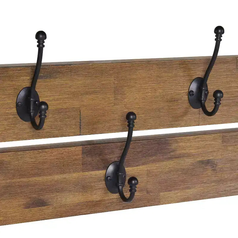 40" Bethel Acacia Wood Bench and Coat Hook with Shelf Natural - Alaterre Furniture: Industrial Style Hall Tree, Mudroom Organizer
