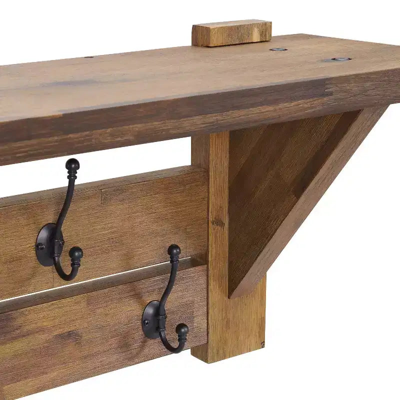 40" Bethel Acacia Wood Bench and Coat Hook with Shelf Natural - Alaterre Furniture: Industrial Style Hall Tree, Mudroom Organizer