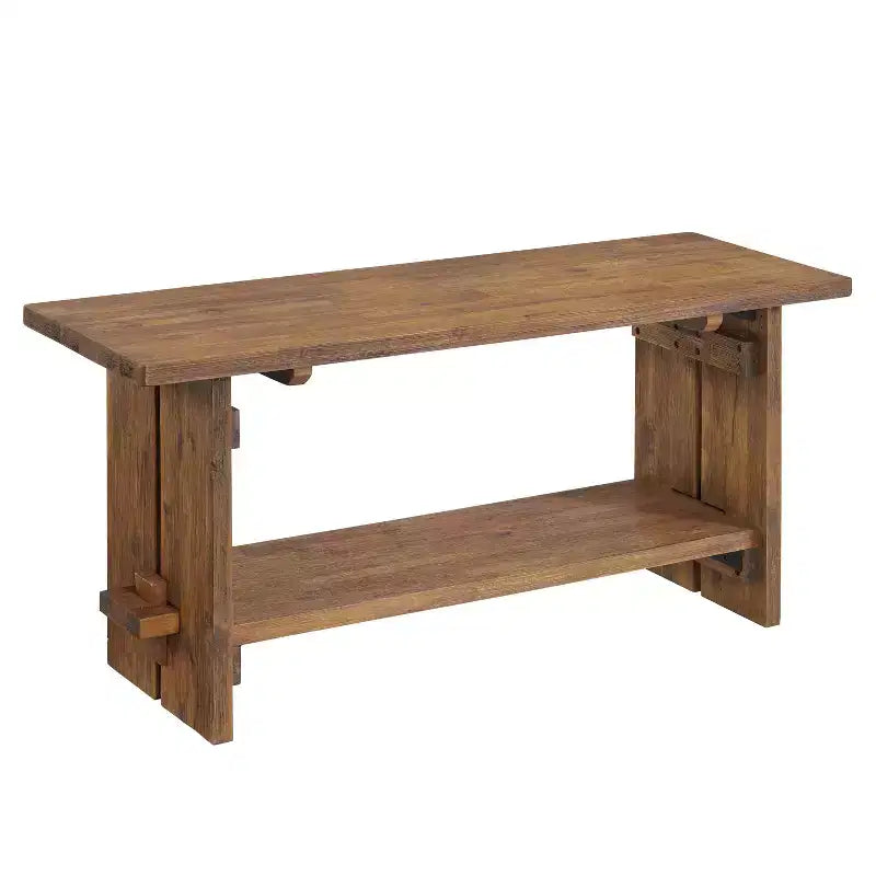 40" Bethel Acacia Wood Bench and Coat Hook with Shelf Natural - Alaterre Furniture: Industrial Style Hall Tree, Mudroom Organizer