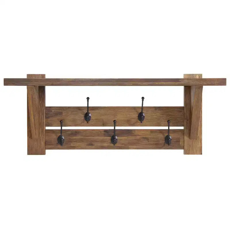 40" Bethel Acacia Wood Bench and Coat Hook with Shelf Natural - Alaterre Furniture: Industrial Style Hall Tree, Mudroom Organizer