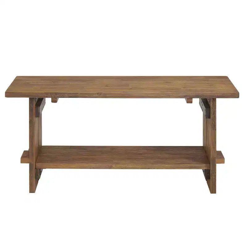 40" Bethel Acacia Wood Bench and Coat Hook with Shelf Natural - Alaterre Furniture: Industrial Style Hall Tree, Mudroom Organizer